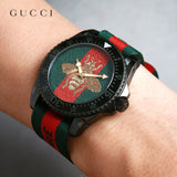 Gucci Dive Green & Red Dial Green & Red Nylon Strap Watch For Men - YA136216 Authentic Buy Shop Now