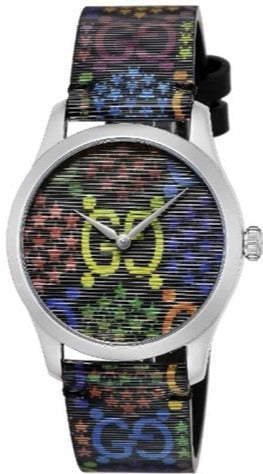 Gucci G Timeless Quartz Black Dial Black Leather Strap Watch For Women - YA1264146 Authentic Buy Shop Now