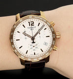 Tissot Quickster Chronograph 42mm White Dial Brown Leather Strap Watch For Men - T095.417.36.037.00 Authentic Buy Shop Now
