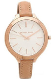 Michael Kors Runway Slim Quartz White Dial Beige Leather Strap Watch For Women - MK2284 Authentic Buy Shop Now
