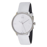 Calvin Klein Accent Silver Dial White Leather Strap Watch for Women - K2Y2X1K6 Authentic Buy Shop Now