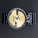 Gucci Interlocking G Quartz Gold Dial Black Steel Strap Watch For Women - YA133314 Authentic Buy Shop Now