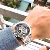 Bulova BVA Dual Aperture Black Dial Silver Steel Strap Watch for Men - 96A119 Authentic Buy Shop Now