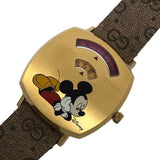 Gucci Grip Disney Mickey Mouse Gold Dial Brown Leather Strap Watch For Women - YA157420 Authentic Buy Shop Now