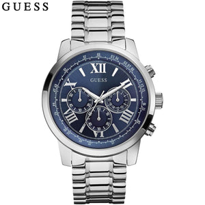 Guess Horizon Chronograph Quartz Blue Dial Silver Steel Strap Watch for Men - W0379G3 Authentic Buy Shop Now