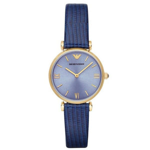 Emporio Armani Gianni T Bar Blue Dial Blue Leather Strap Watch For Women - AR1875 Authentic Buy Shop Now