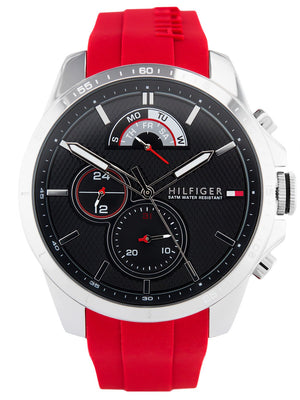 Tommy Hilfiger Decker Quartz Black Dial Red Rubber Strap Watch for Men - 1791351 Authentic Buy Shop Now