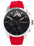 Tommy Hilfiger Decker Quartz Black Dial Red Rubber Strap Watch for Men - 1791351 Authentic Buy Shop Now