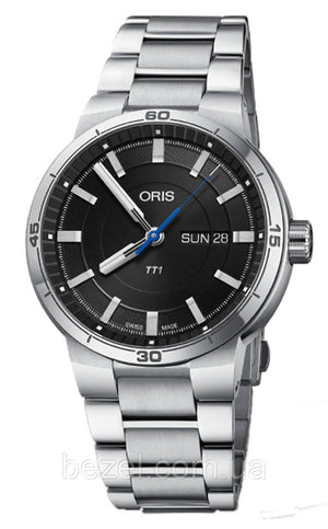 Oris TT1 Day Date Black Dial Silver Steel Strap Watch for Men - 0173577524154-0782408 Authentic Buy Shop Now