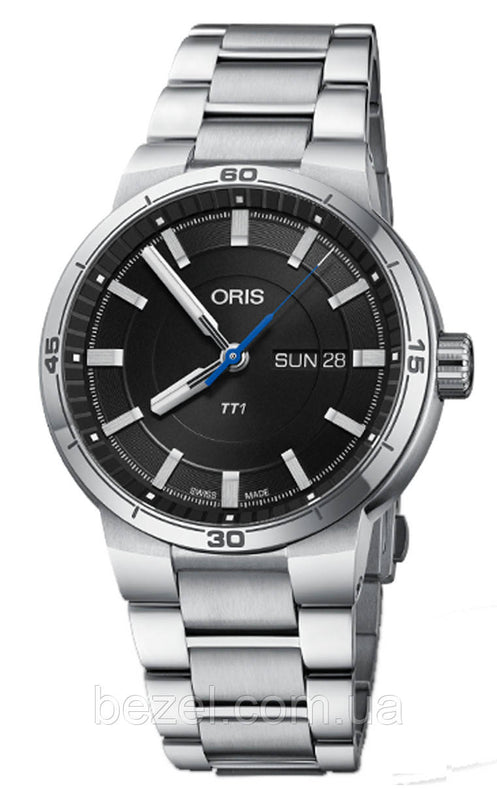 Oris TT1 Day Date Black Dial Silver Steel Strap Watch for Men - 0173577524154-0782408 Authentic Buy Shop Now