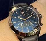 Maserati Traguardo Chronograph Blue Dial Brown Leather Strap Watch For Men - R8871612008 Authentic Buy Shop Now