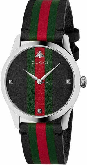 Gucci G Timeless Quartz Black Dial Multicolored Black Leather Strap Watch For Men - YA1264079 Authentic Buy Shop Now