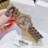 Michael Kors Lennox Three Hand Rose Gold Dial Rose Gold Steel Strap Watch For Women - MK7230 Authentic Buy Shop Now