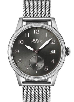 Hugo Boss Legacy Grey Dial Silver Mesh Bracelet Watch for Men - 1513673 Authentic Buy Shop Now