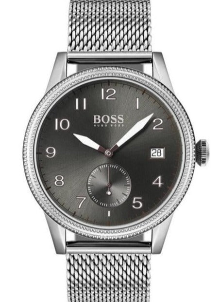 Hugo Boss Legacy Grey Dial Silver Mesh Bracelet Watch for Men - 1513673 Authentic Buy Shop Now