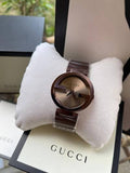 Gucci Interlocking Iconic Brown Dial Brown Leather Strap Watch For Women - YA133207 Authentic Buy Shop Now
