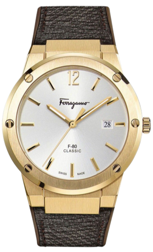 Salvatore Ferragamo F-80 Classic White Dial Brown Leather Strap Watch for Men - SFDT00819 Authentic Buy Shop Now