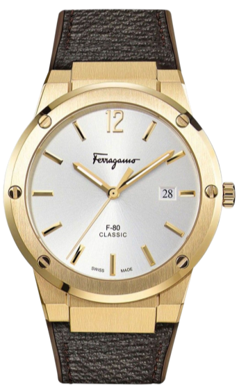 Salvatore Ferragamo F-80 Classic White Dial Brown Leather Strap Watch for Men - SFDT00819 Authentic Buy Shop Now