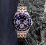 Guess Odyssey Blue Dial Two Tone Steel Strap Watch For Men - W1107G3 Authentic Buy Shop Now
