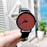 Calvin Klein Even Maroon Dial Black Leather Strap Watch for Men - K7B214CP Authentic Buy Shop Now