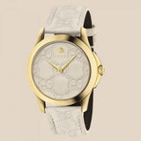 Gucci G Timeless Quartz White Dial White Leather Strap Watch For Women - YA1264033A Authentic Buy Shop Now