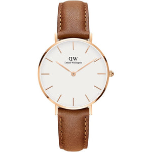 Daniel Wellington Petite Durham White Dial Brown Leather Strap Watch For Women - DW00100172 Authentic Buy Shop Now