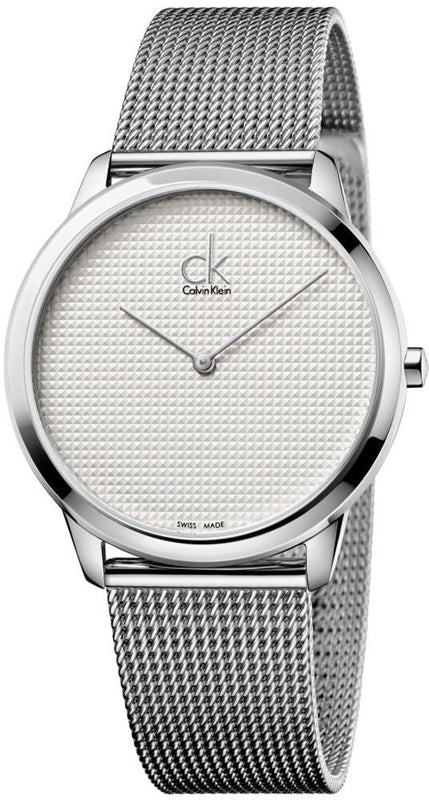 Calvin Klein Minimal White Dial Silver Mesh Bracelet Watch for Men - K3M2112Y Authentic Buy Shop Now