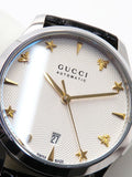 Gucci G Timeless Automatic Silver Dial Black Leather Strap Unisex Watch - YA126468 Authentic Buy Shop Now