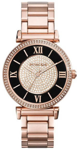 Michael Kors Catlin Black Dial Rose Gold Steel Strap Watch for Women - MK3339 Authentic Buy Shop Now