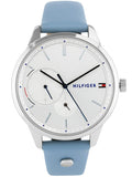 Tommy Hilfiger Brooke Silver Dial Blue Leather Strap Watch for Women - 1782023 Authentic Buy Shop Now