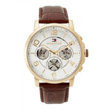 Tommy Hilfiger Keagan Quartz Silver Dial Brown Leather Strap Watch for Men - 1791291 Authentic Buy Shop Now