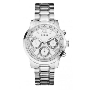 Guess Sunrise Multifunction Quartz White Dial Silver Steel Strap Watch For Women - W0330L3 Authentic Buy Shop Now