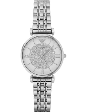 Emporio Armani Gianni T Bar White Crystal Pave Dial Silver Stainless Steel Strap Watch For Women - AR1925 Authentic Buy Shop Now