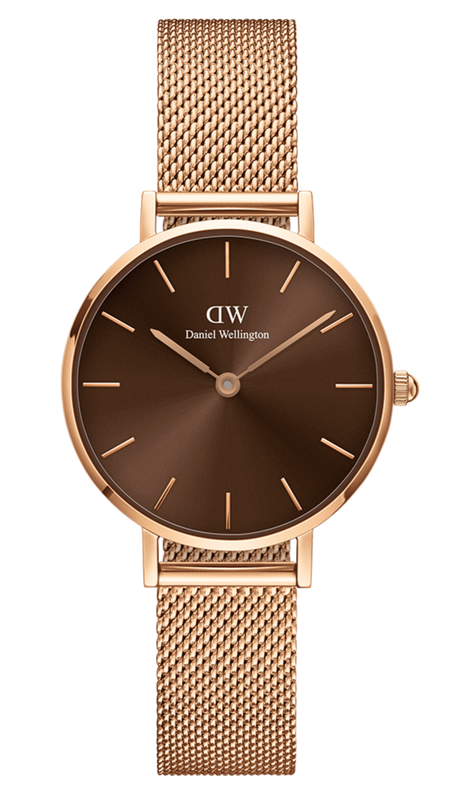 Daniel Wellington Petite Amber Brown Dial Rose Gold Mesh Strap Watch for Women - DW00100478 Authentic Buy Shop Now