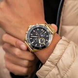 Tommy Hilfiger Larson Chronograph Black Dial Gold Steel Strap Watch For Men - 1791919 Authentic Buy Shop Now