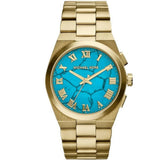 Michael Kors Channing Turquoise Dial Gold Steel Strap Watch For Women - MK5894 Authentic Buy Shop Now
