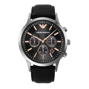 Emporio Armani Giovanni Analog Black Dial Black Leather Strap Watch For Men - AR11431 Authentic Buy Shop Now