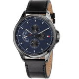 Tommy Hilfiger Shawn Multifunction Quartz Blue Dial Black Leather Strap Watch for Men - 1791616 Authentic Buy Shop Now