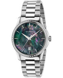Gucci G Timeless Diamonds Mother of Pearl Blue Dial Silver Steel Strap Unisex Watch - YA126458 Authentic Buy Shop Now