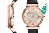 Michael Kors Catlin Rose Gold Crystal Dial Black Leather Strap Watch for Women - MK2376 Authentic Buy Shop Now