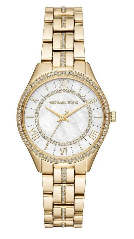 Michael Kors Lauryn Mother of Pearl White Dial Gold Steel Strap Watch for Women - MK3899 Authentic Buy Shop Now