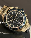 Hugo Boss Energy Chronograph Blue Dial Gold Steel Strap Watch For Men - 1513973 Authentic Buy Shop Now