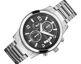 Guess Exec Chronograph Quartz Black Dial Silver Steel Strap Watch For Men - W0075G1 Authentic Buy Shop Now