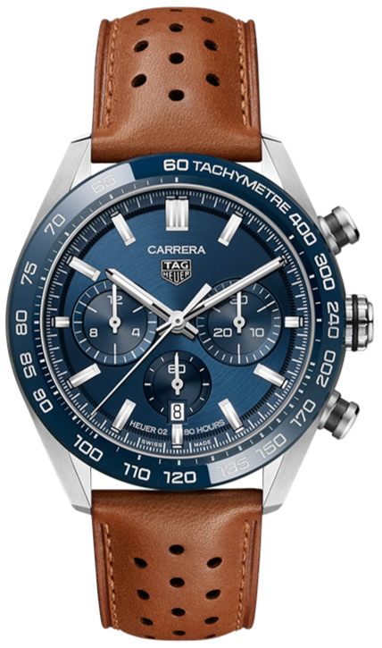 Tag Heuer Carrera Automatic Chronograph Blue Dial Brown Leather Strap Watch for Men - CBN2A1A.FC6537 Authentic Buy Shop Now