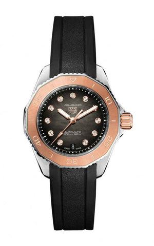 Tag Heuer Aquaracer Professional 200 Automatic Diamonds Black Dial Black Rubber Strap Watch for Women - WBP2451.FT6200 Authentic Buy Shop Now