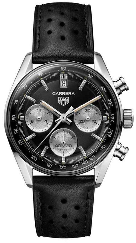 Tag Heuer Carrera Automatic Chronograph Black Dial Black Leather Strap Watch for Men - CBS2210.FC6534 Authentic Buy Shop Now