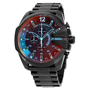 Diesel Mega Chief Chronograph Black Dial Black Steel Strap Watch For Men - DZ4318 Authentic Buy Shop Now