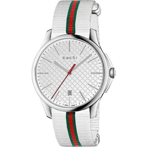 Gucci G Timeless Quartz White DIal White NATO Strap Watch For Men - YA126322 Authentic Buy Shop Now
