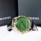 Gucci Le Marche Des Merveilles Quartz Green Dial Black Leather Strap Watch For Women - YA126463 Authentic Buy Shop Now