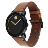 Movado Bold Black Dial Brown Leather Strap Watch For Men - 3600305 Authentic Buy Shop Now
